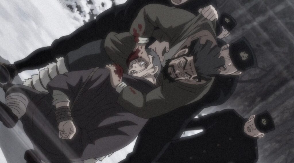 killing three poachers in the story of Golden Kamuy