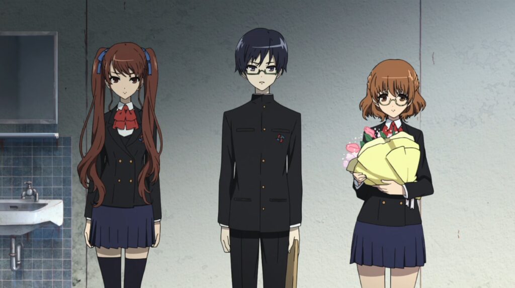 the class rep Tomohiko Kazami, Sakuragi Yukari, and in charge of countermeasures, Akazawa Izumi