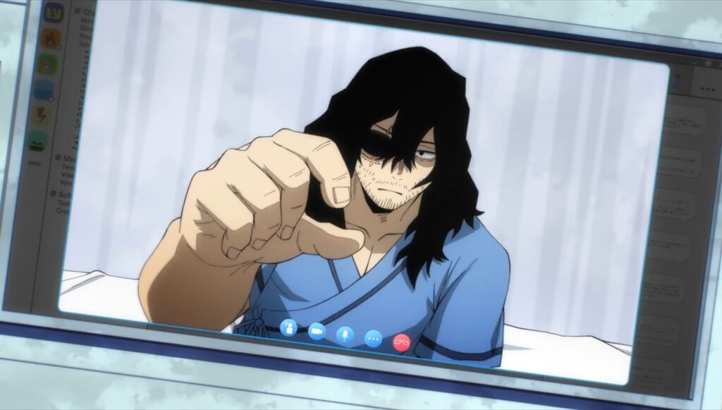 their homeroom teacher and hero Eraser Head (Aizawa Shota) video called them