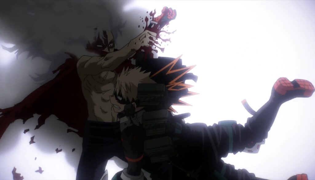 Bakugo was thrown away by Tomura with a broken limb