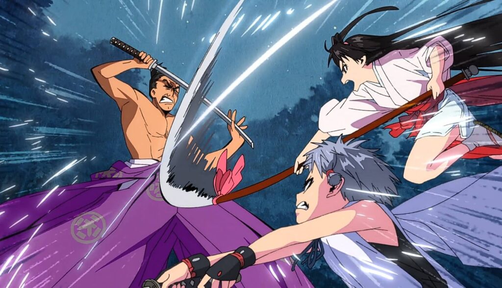 taking the chance of the moment of Muneshige's weakness, Kojiro and Ayako again launched a joint attack on Muneshige and caught him off guard